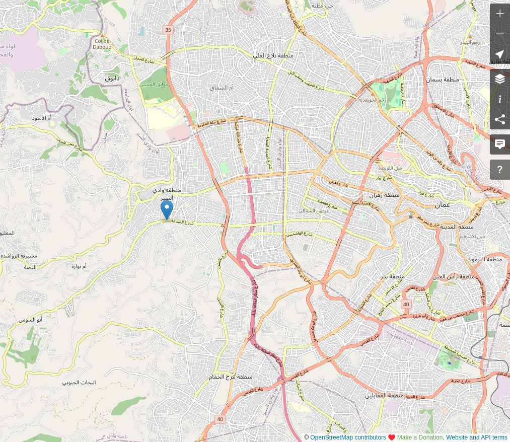 Map of western Amman with one approximate factory area pin near Al Bayader