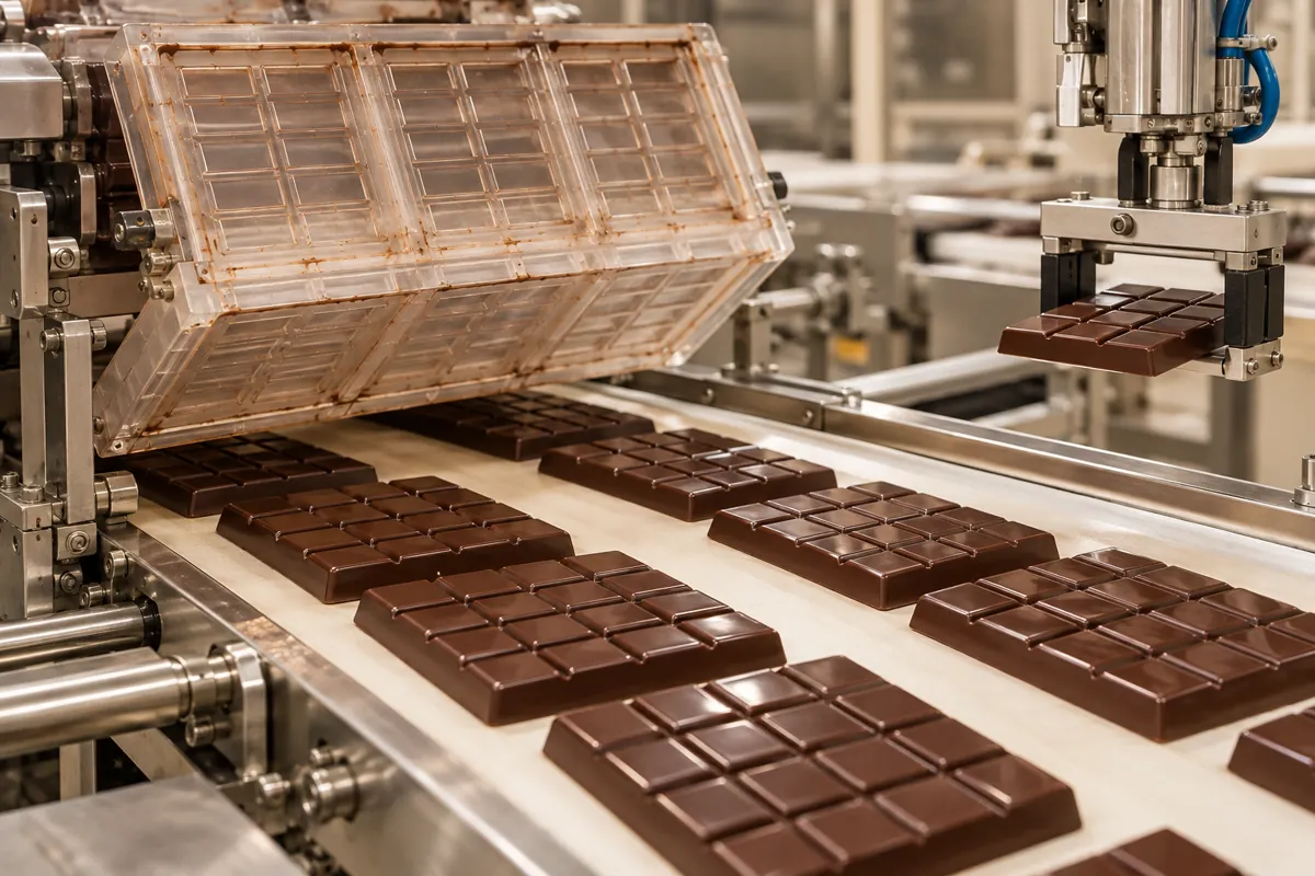 Temporary illustration: Chocolate bars being demoulded