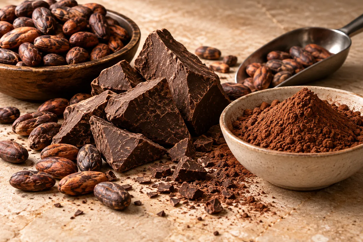 Temporary illustration: Cocoa beans, cocoa mass and cocoa powder